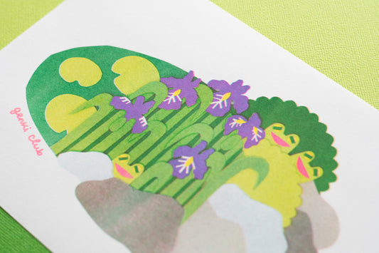 Happy Froggy Pond Risograph Print (A5)