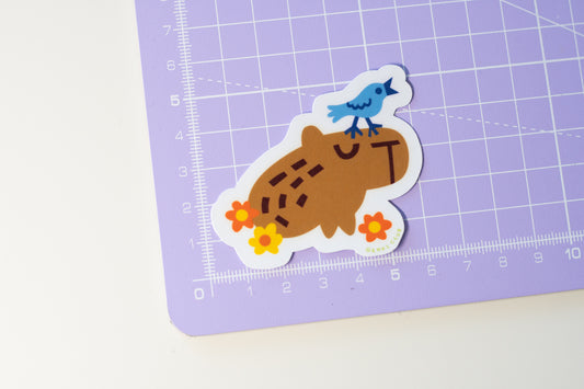 Cute Capyabara with Bird Sticker