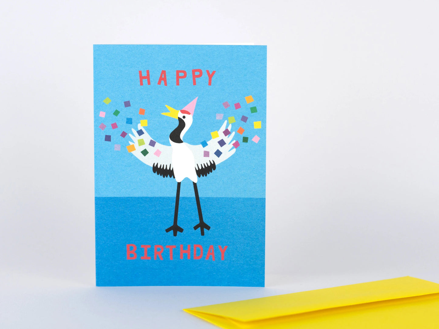 Japanese Crane Birthday Card (Funny Bird in a Party Hat!)
