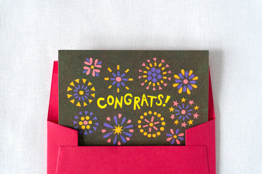 Congrats Fireworks Risograph Card