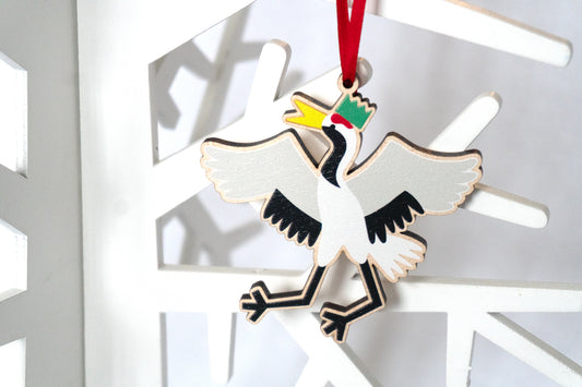Festive Japanese Crane Wooden Tree Decoration