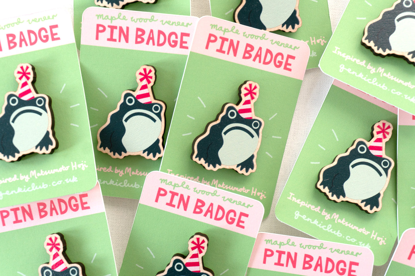 Wooden Grumpy Frog Pin Badge