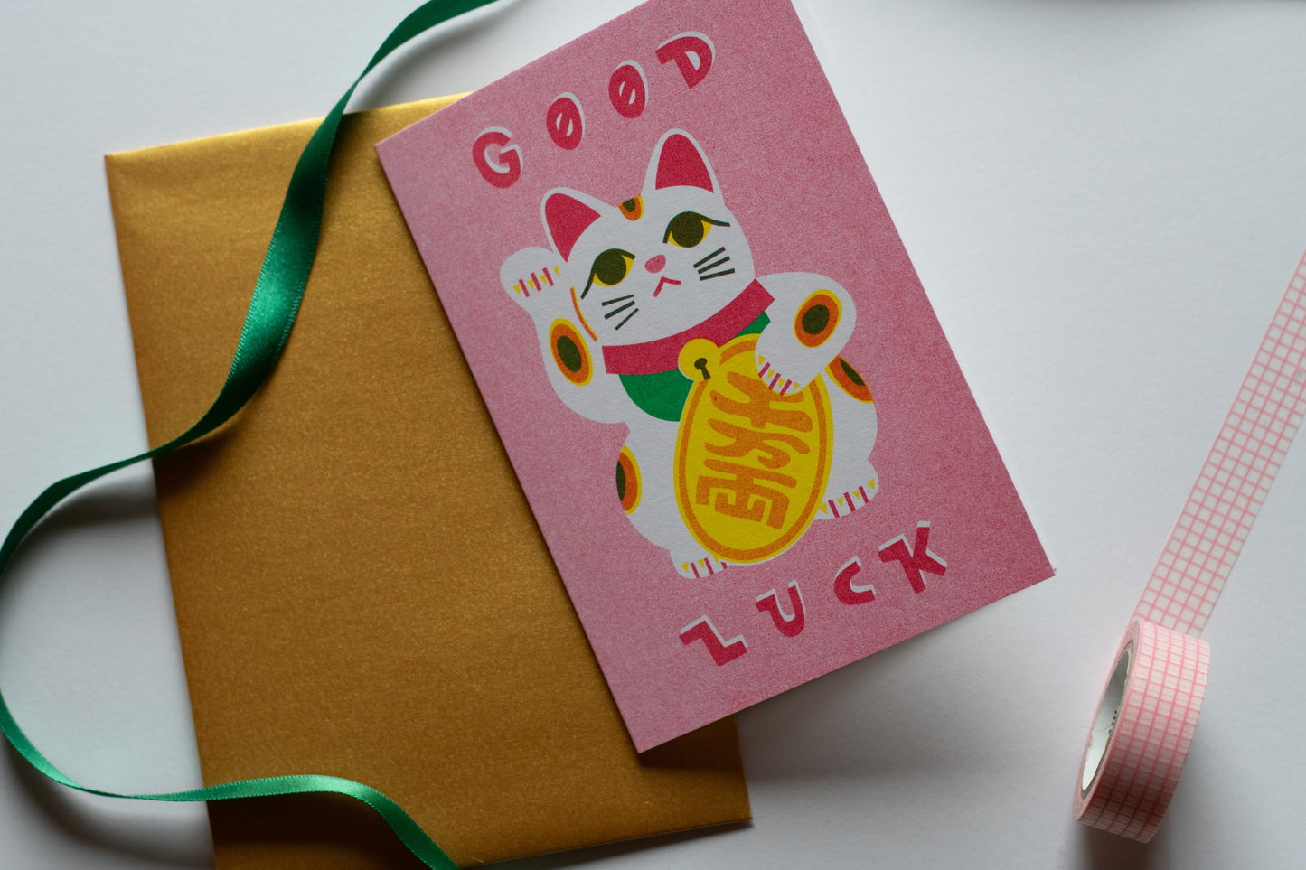 Lucky Cat Risograph Card