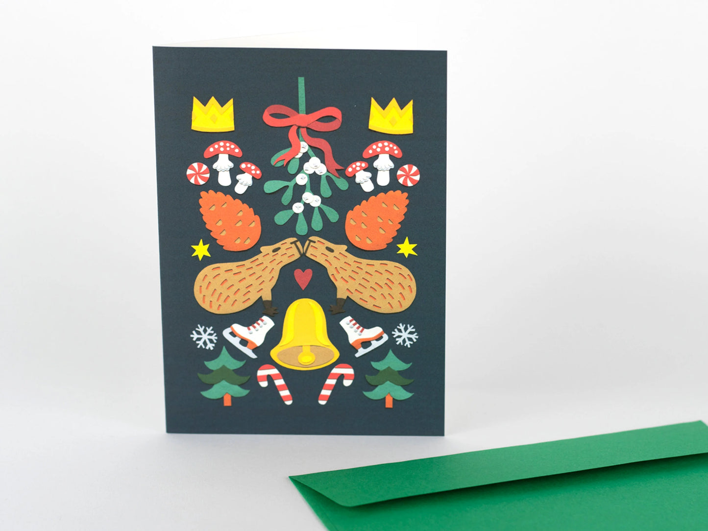 Cosy Nordic Christmas Card Set | Capybara Mistletoe, Candy Cane, Retro Ice Skates, Snowy Log Cabin, Magic Mushroom