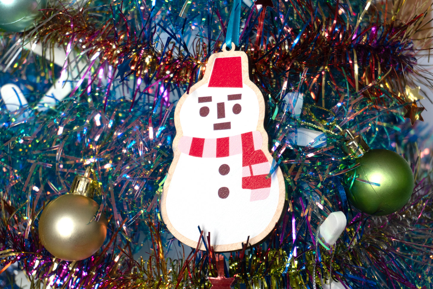 Wooden Japanese Snowman Christmas Decoration