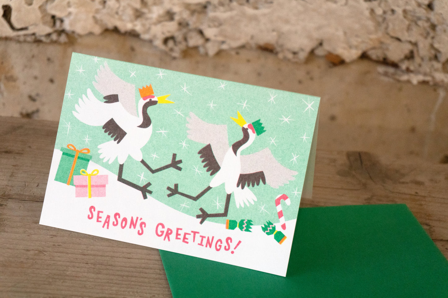 Japanese Crane Risograph Christmas Card