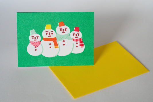 Japanese Snowman Risograph Christmas Card | Yukidaruma Risoprint