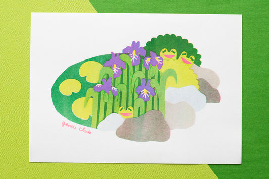 Happy Froggy Pond Risograph Print (A5)