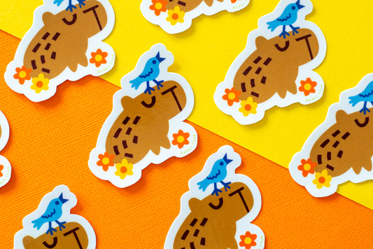 Cute Capyabara with Bird Sticker
