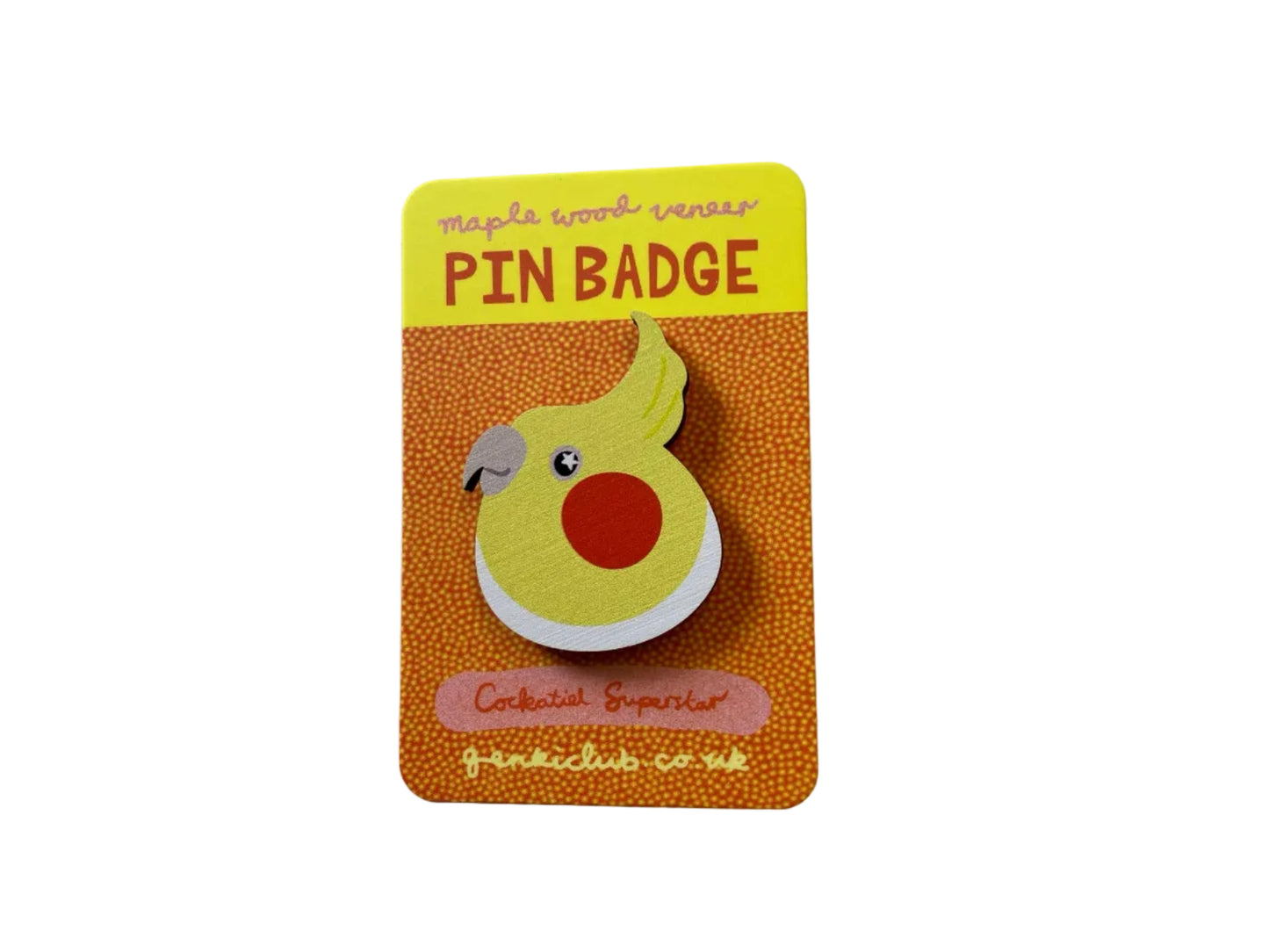 Starry Eyed Cockatiel Wooden Pin Badge