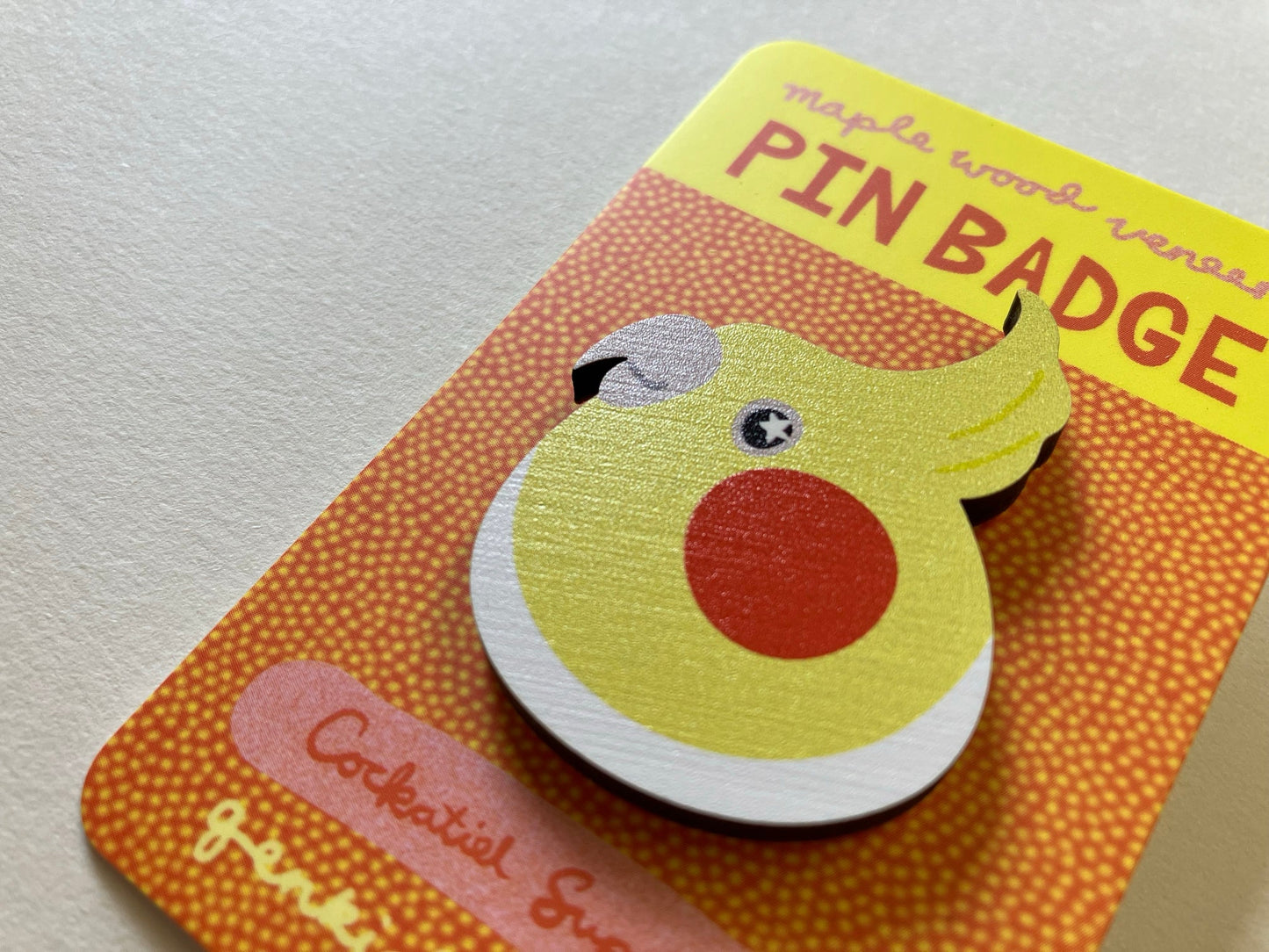 Starry Eyed Cockatiel Wooden Pin Badge