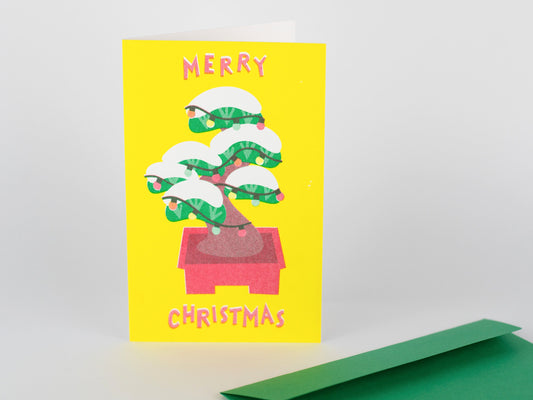 *PRE-ORDER* Christmas Bonsai Tree Risograph Card | Japanese Christmas Tree Mini Risoprint