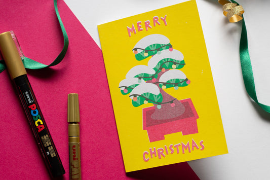 *PRE-ORDER* Christmas Bonsai Tree Risograph Card | Japanese Christmas Tree Mini Risoprint