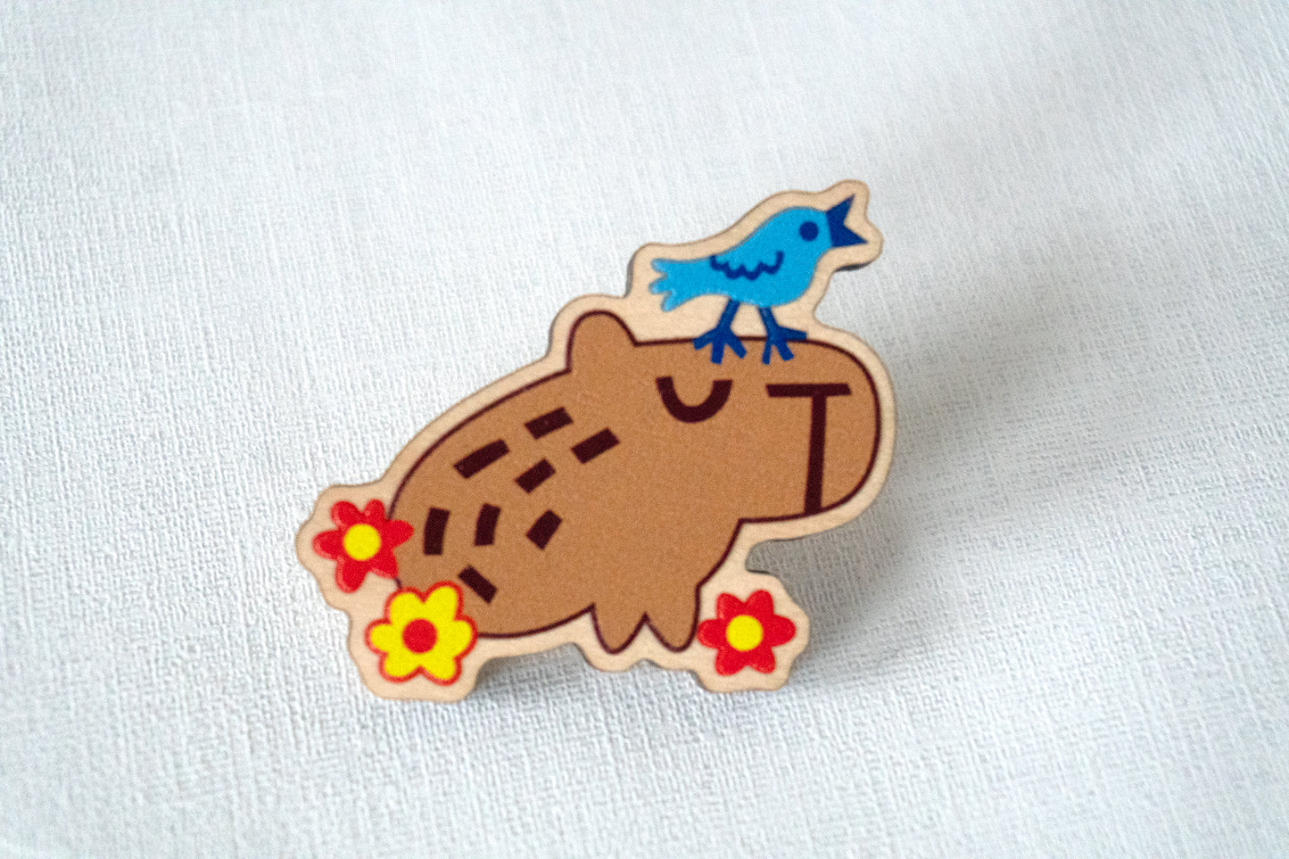 Wooden Capybara Pin Badge