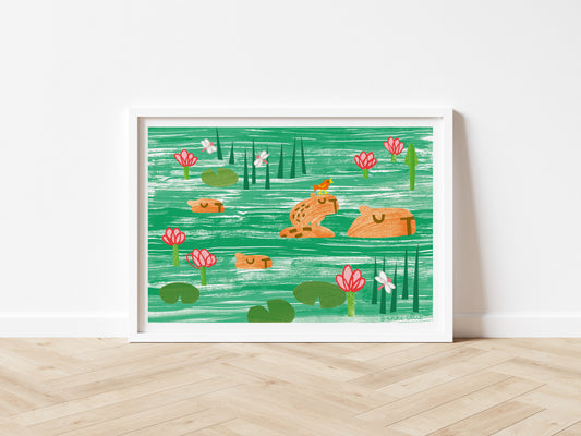 Swimming Capybara Fine Art Giclée Print