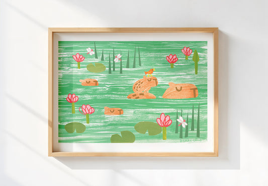 Swimming Capybara Fine Art Giclée Print