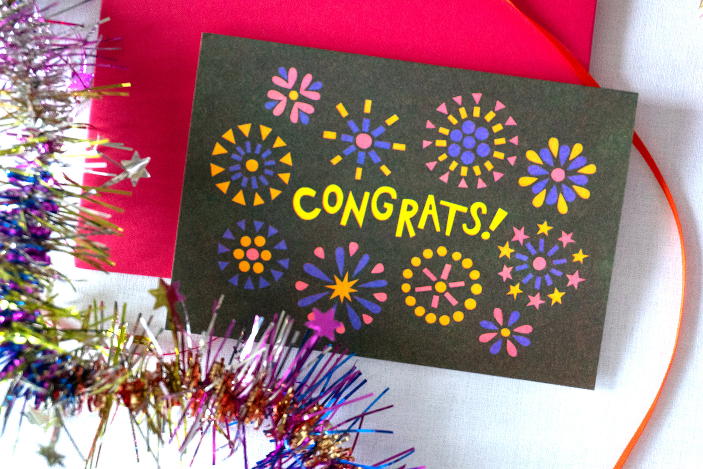 Congrats Fireworks Risograph Card