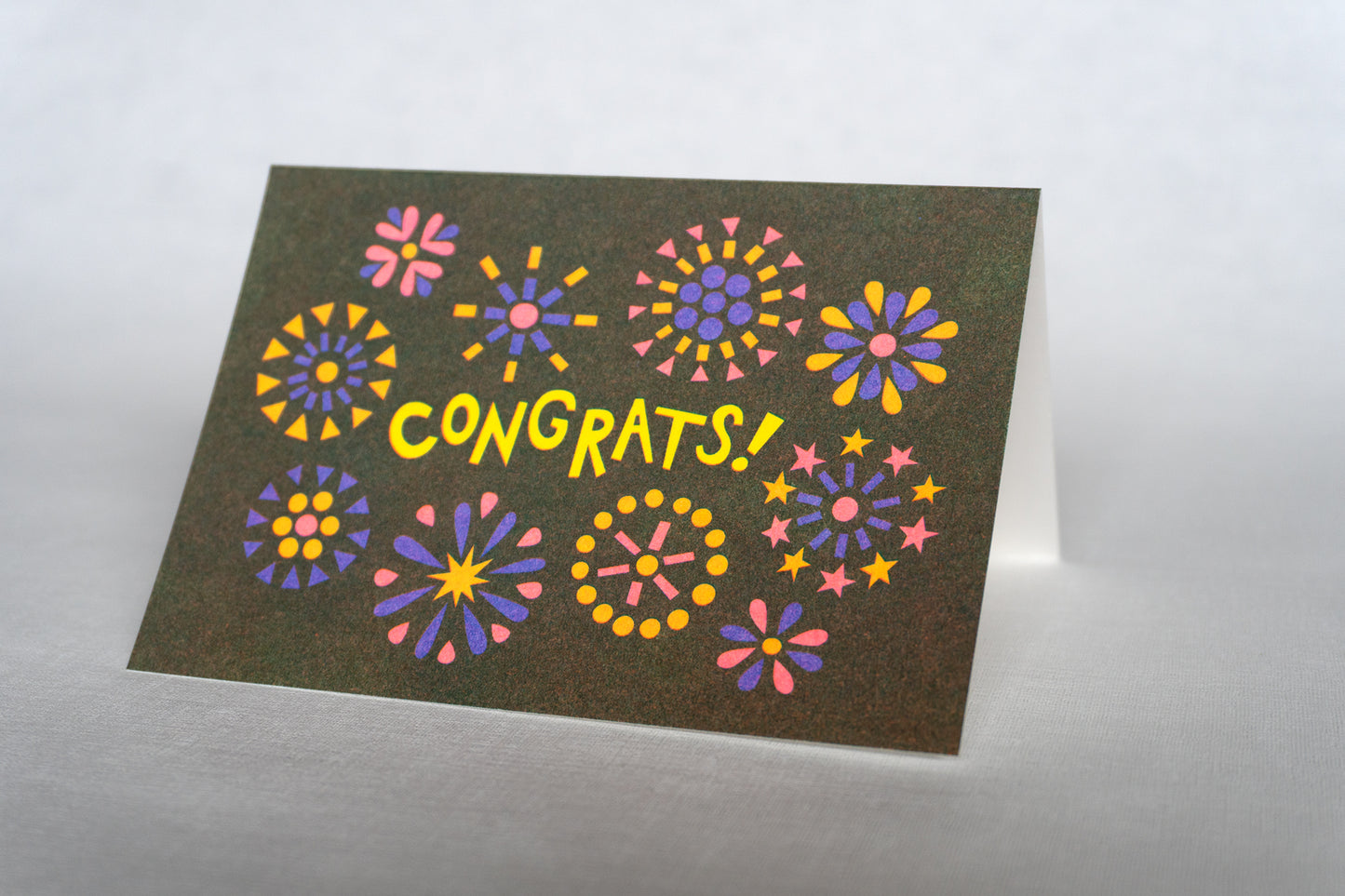 Congrats Fireworks Risograph Card