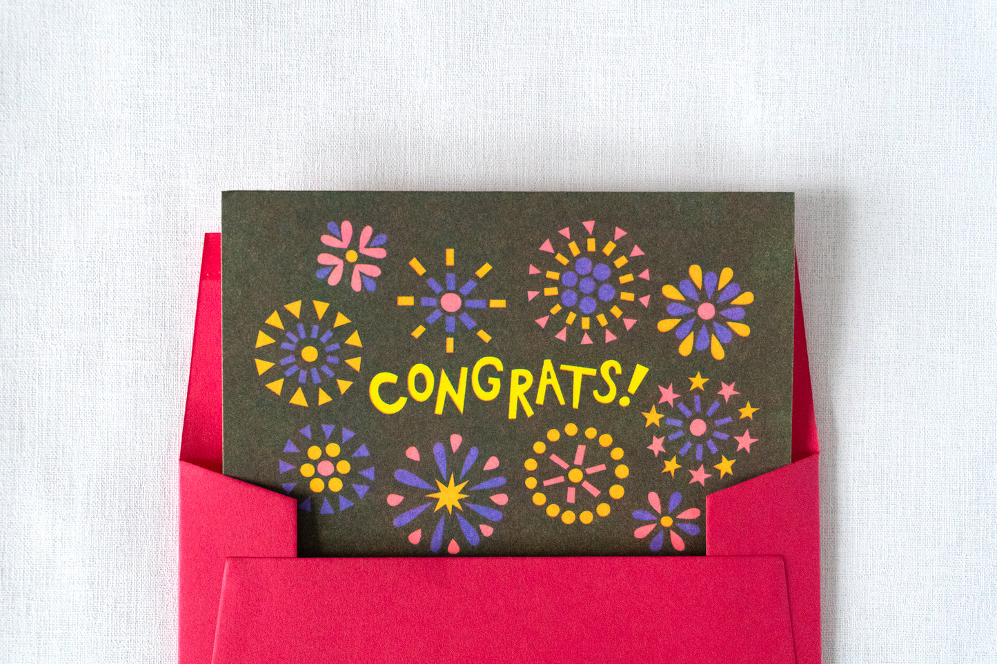Congrats Fireworks Risograph Card