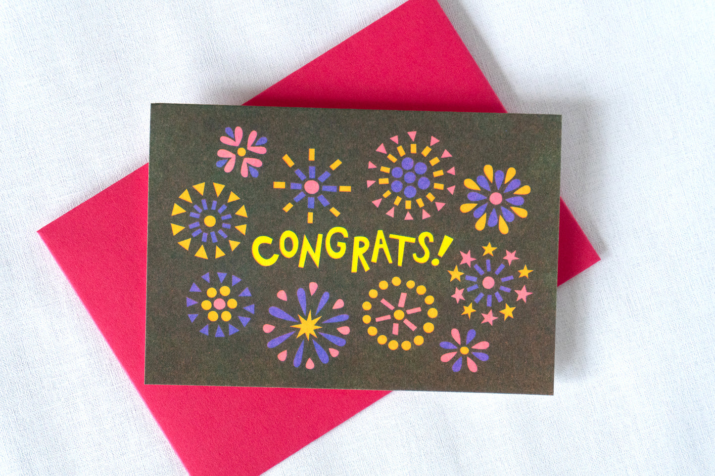 Congrats Fireworks Risograph Card