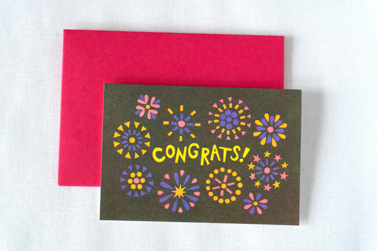 Congrats Fireworks Risograph Card