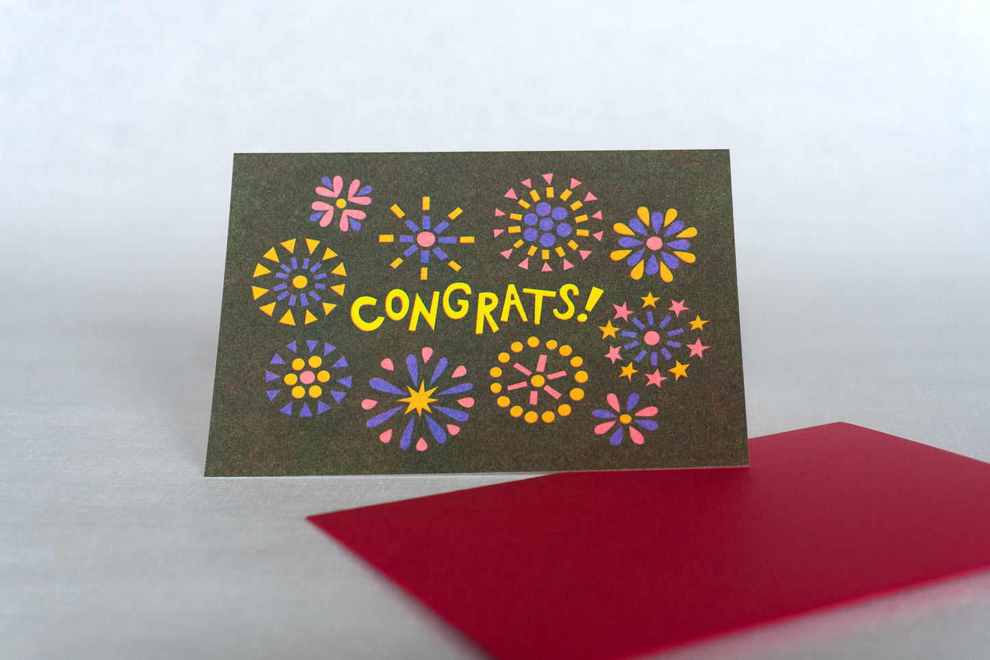 Congrats Fireworks Risograph Card
