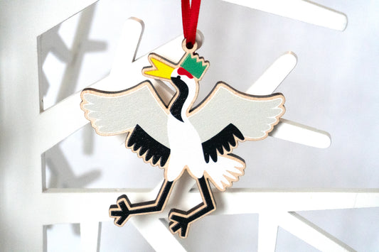 Festive Japanese Crane Wooden Tree Decoration