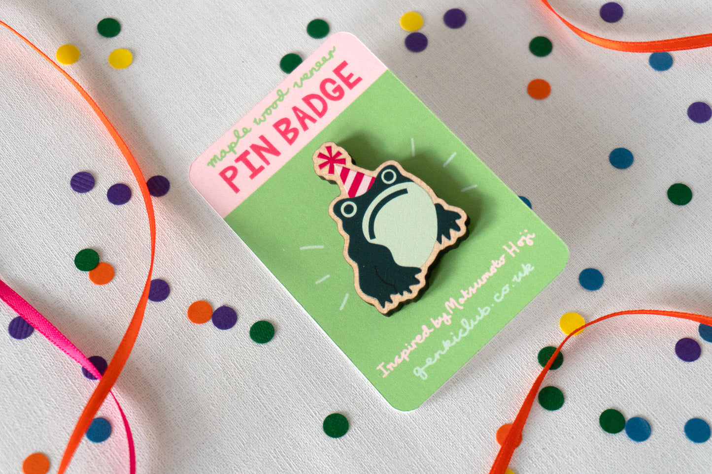 Wooden Grumpy Frog Pin Badge