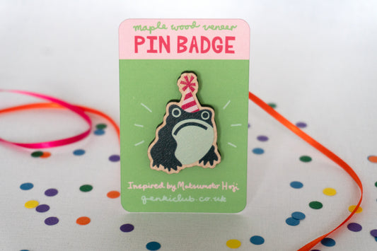 Wooden Grumpy Frog Pin Badge