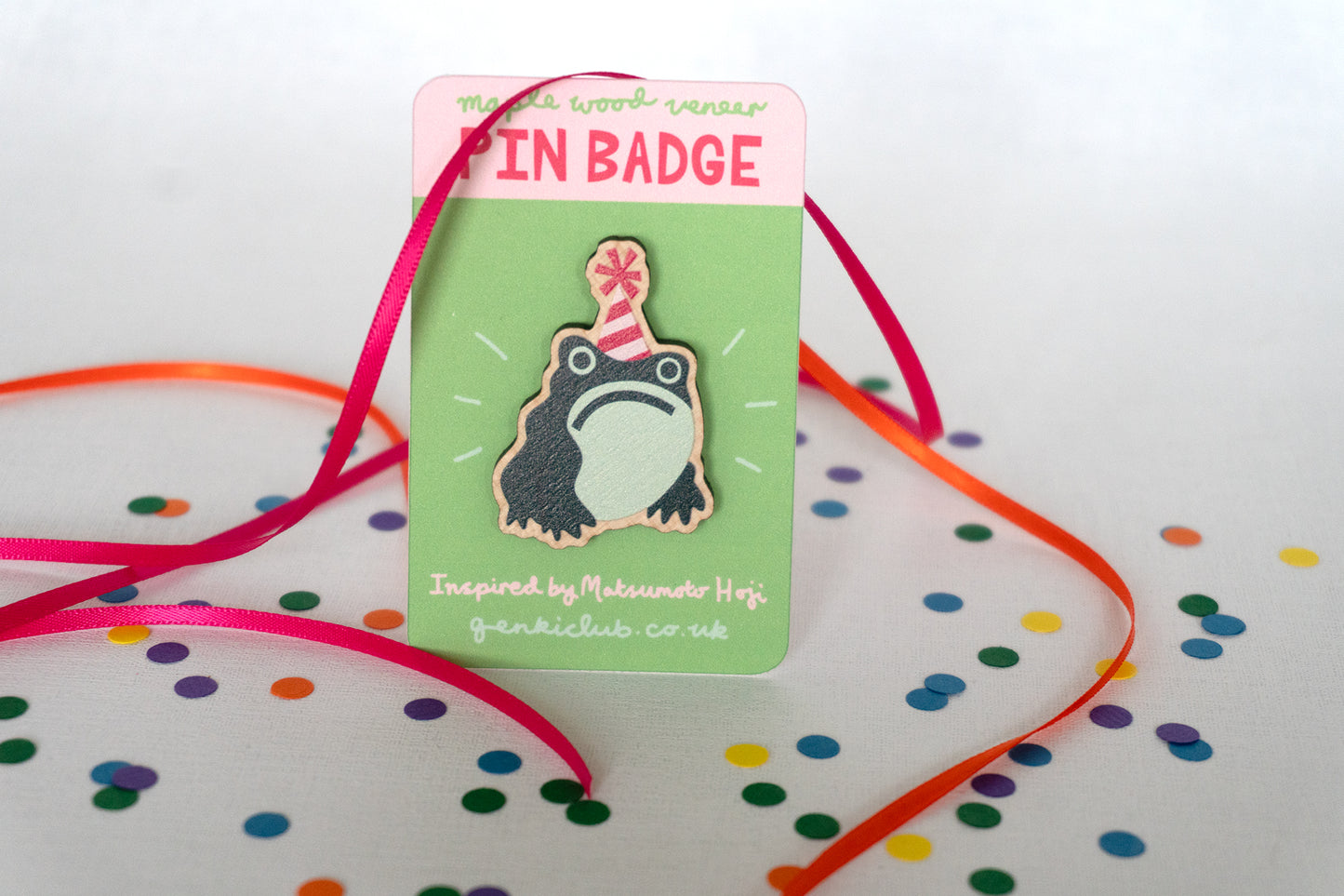 Wooden Grumpy Frog Pin Badge