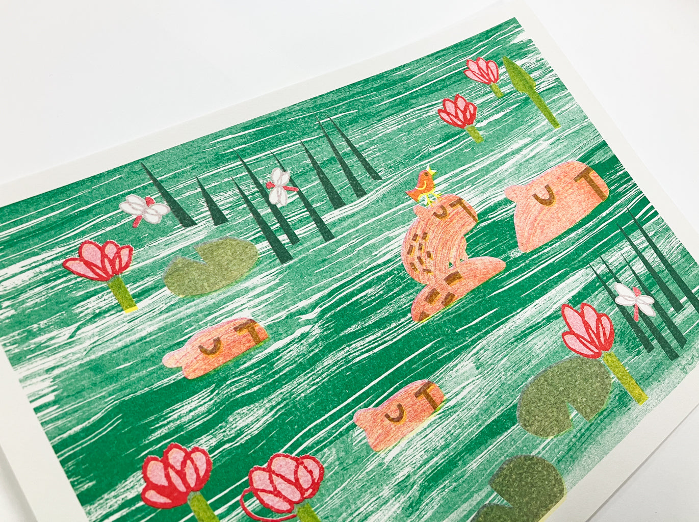 Swimming Capybara Risograph Print