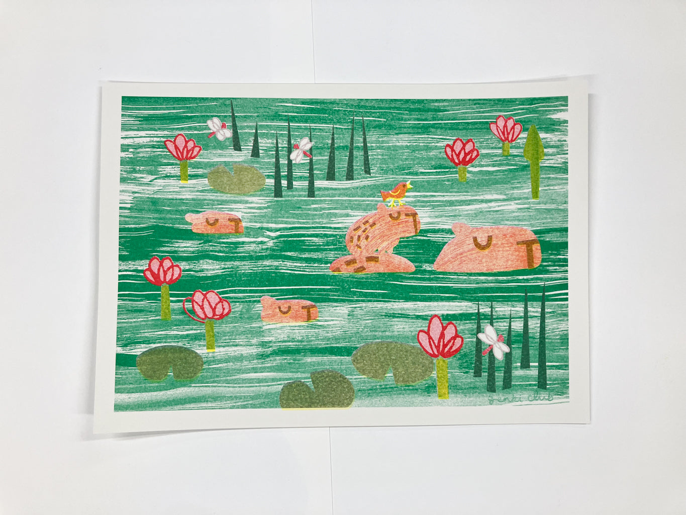 Swimming Capybara Risograph Print