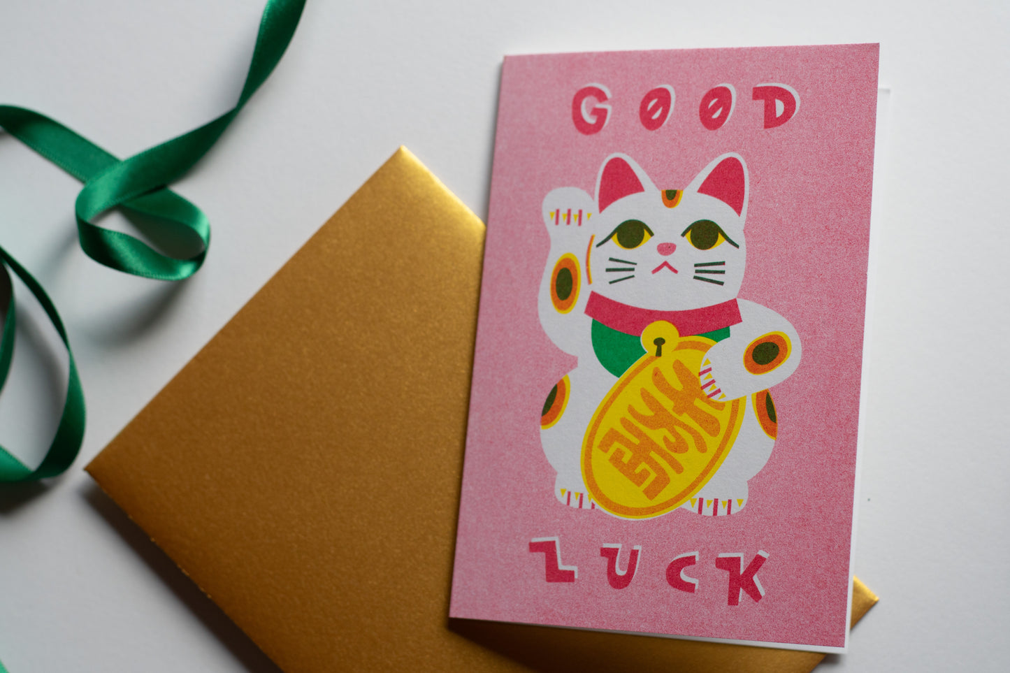 Lucky Cat Risograph Card
