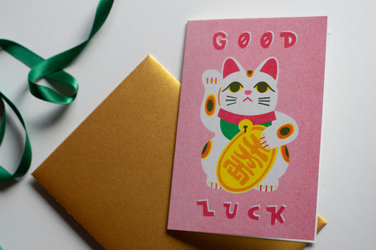 Lucky Cat Risograph Card