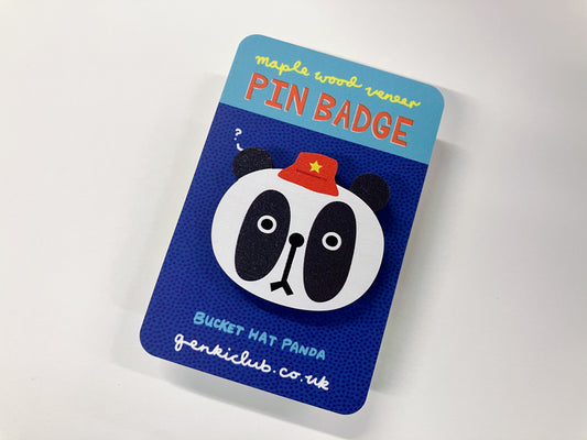 Wooden Bucket Hat Panda Badge