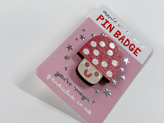 Wooden Toadstool Pin Badge