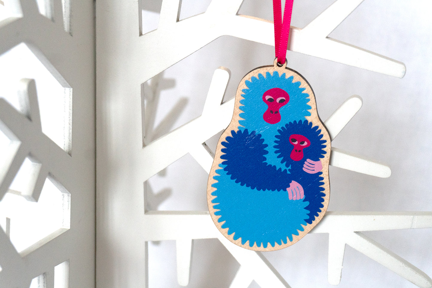 Wooden Snow Monkey Tree Decoration