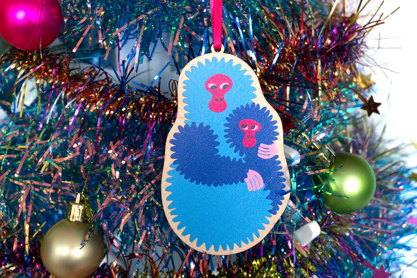 Wooden Snow Monkey Tree Decoration