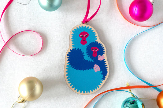 Wooden Snow Monkey Tree Decoration