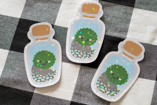Sparkly Marimo Sticker | Moss Ball Jar Sticker
