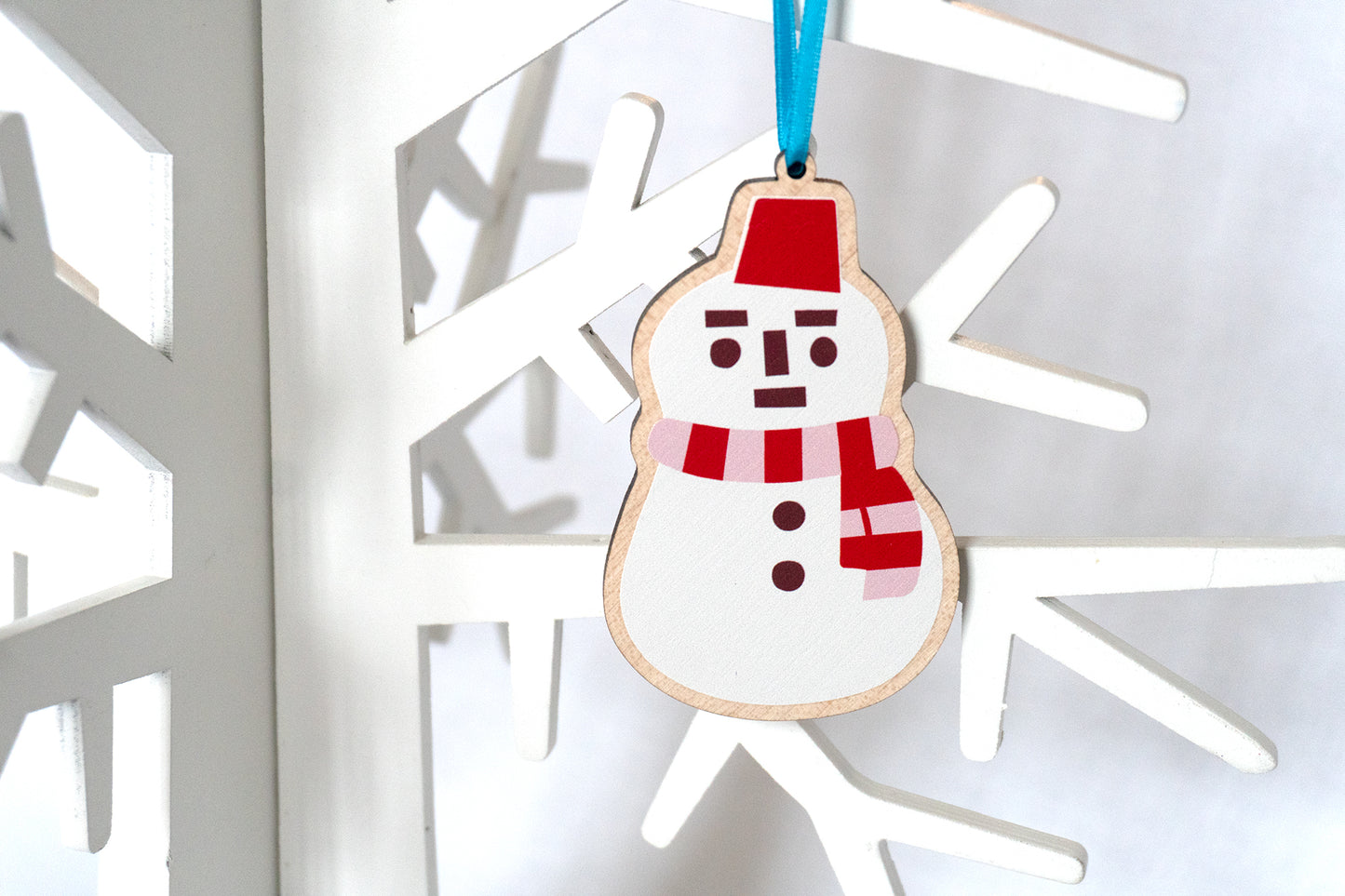 Wooden Japanese Snowman Christmas Decoration