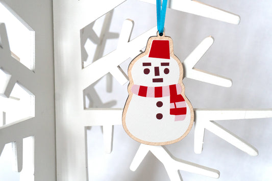 Wooden Japanese Snowman Christmas Decoration