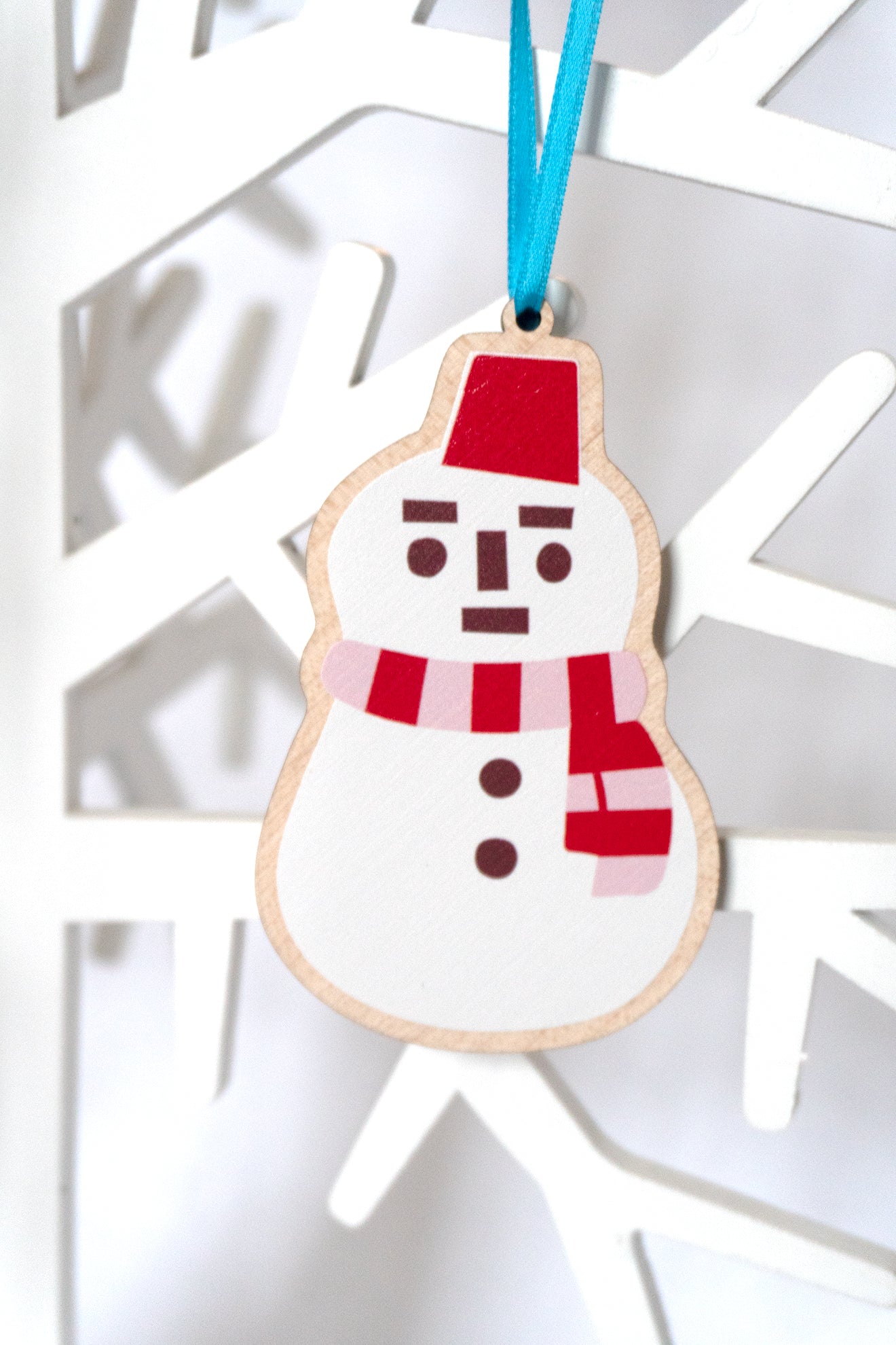 Wooden Japanese Snowman Christmas Decoration