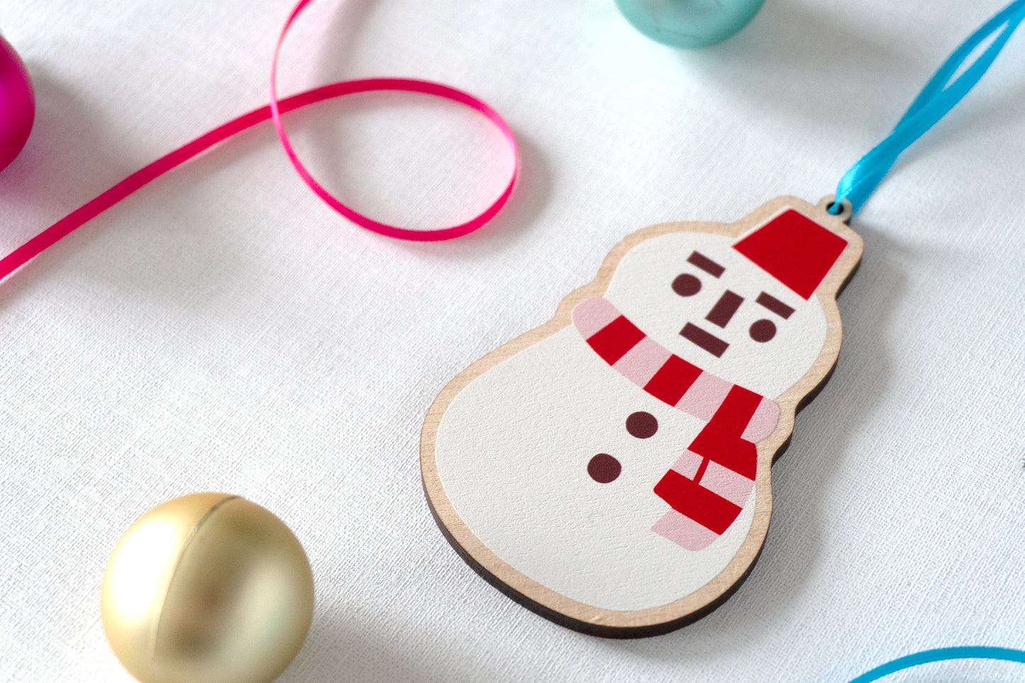Wooden Japanese Snowman Christmas Decoration