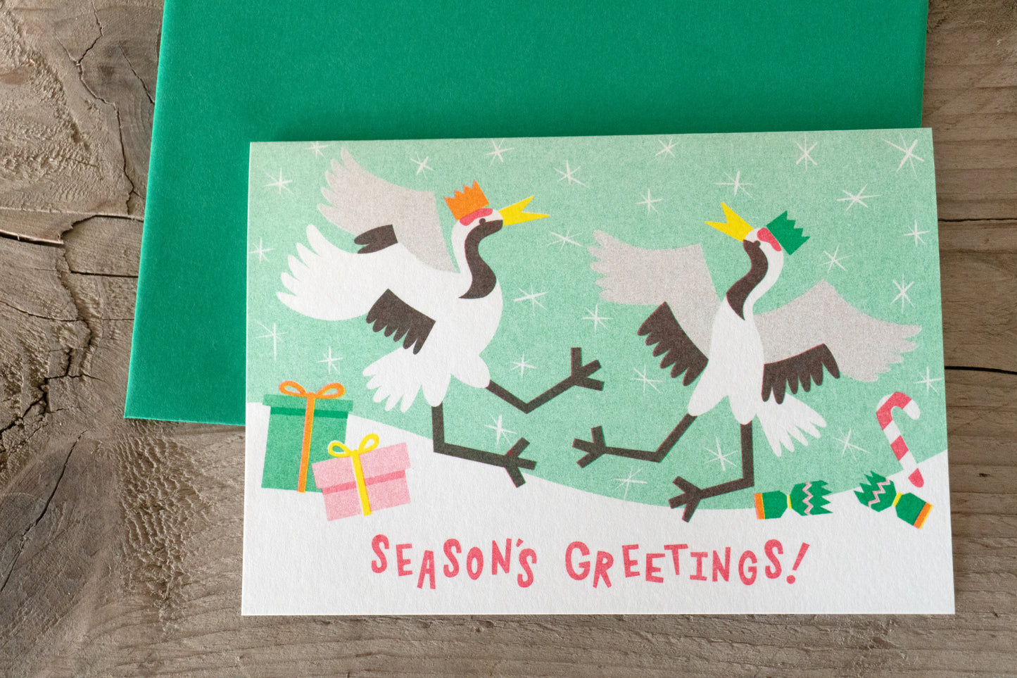 Japanese Crane Risograph Christmas Card