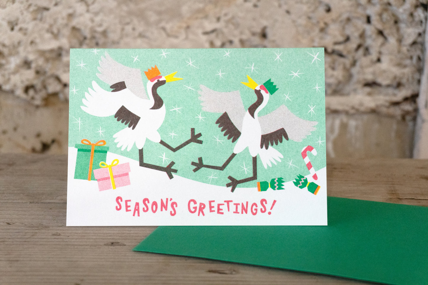Japanese Crane Risograph Christmas Card