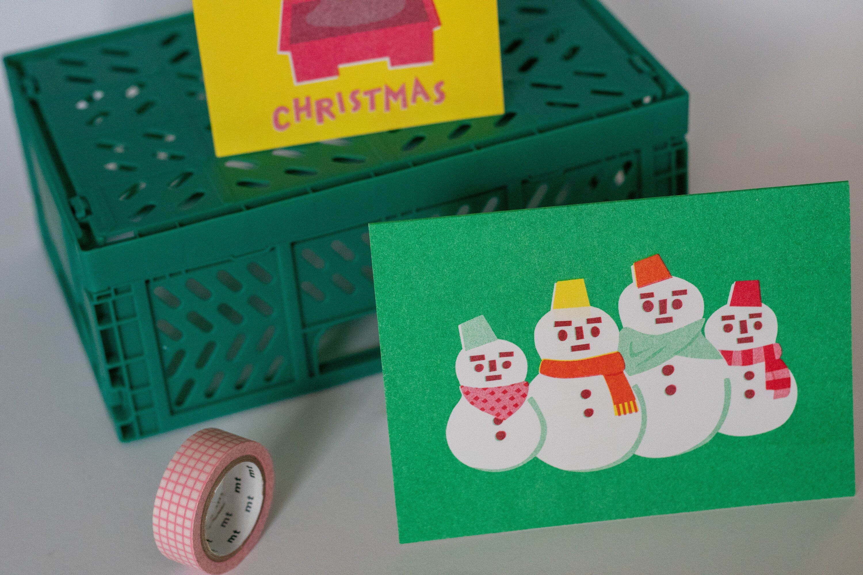 Japanese Snowman Risograph Christmas Card | Yukidaruma Risoprint