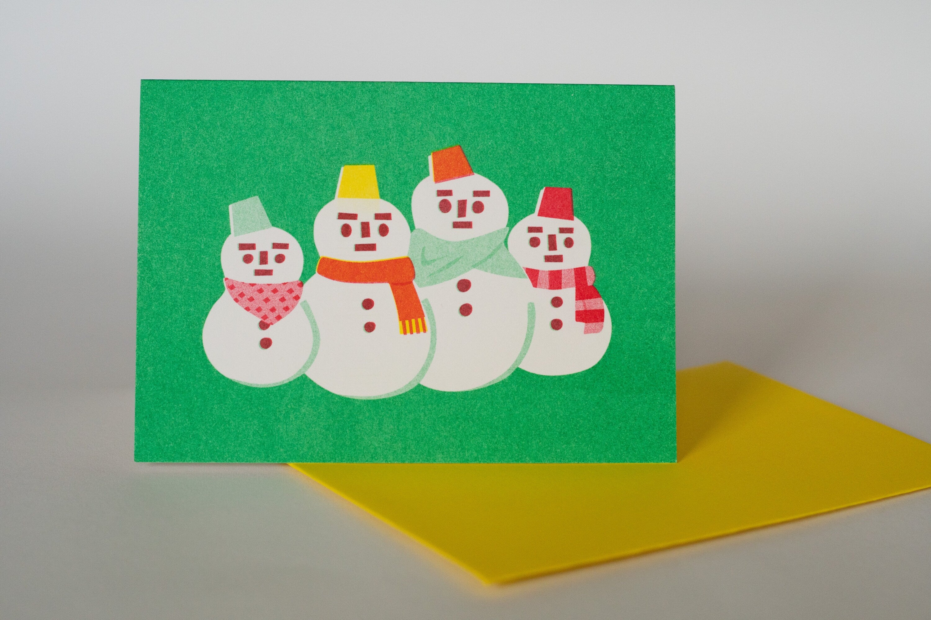 Japanese Snowman Risograph Christmas Card | Yukidaruma Risoprint